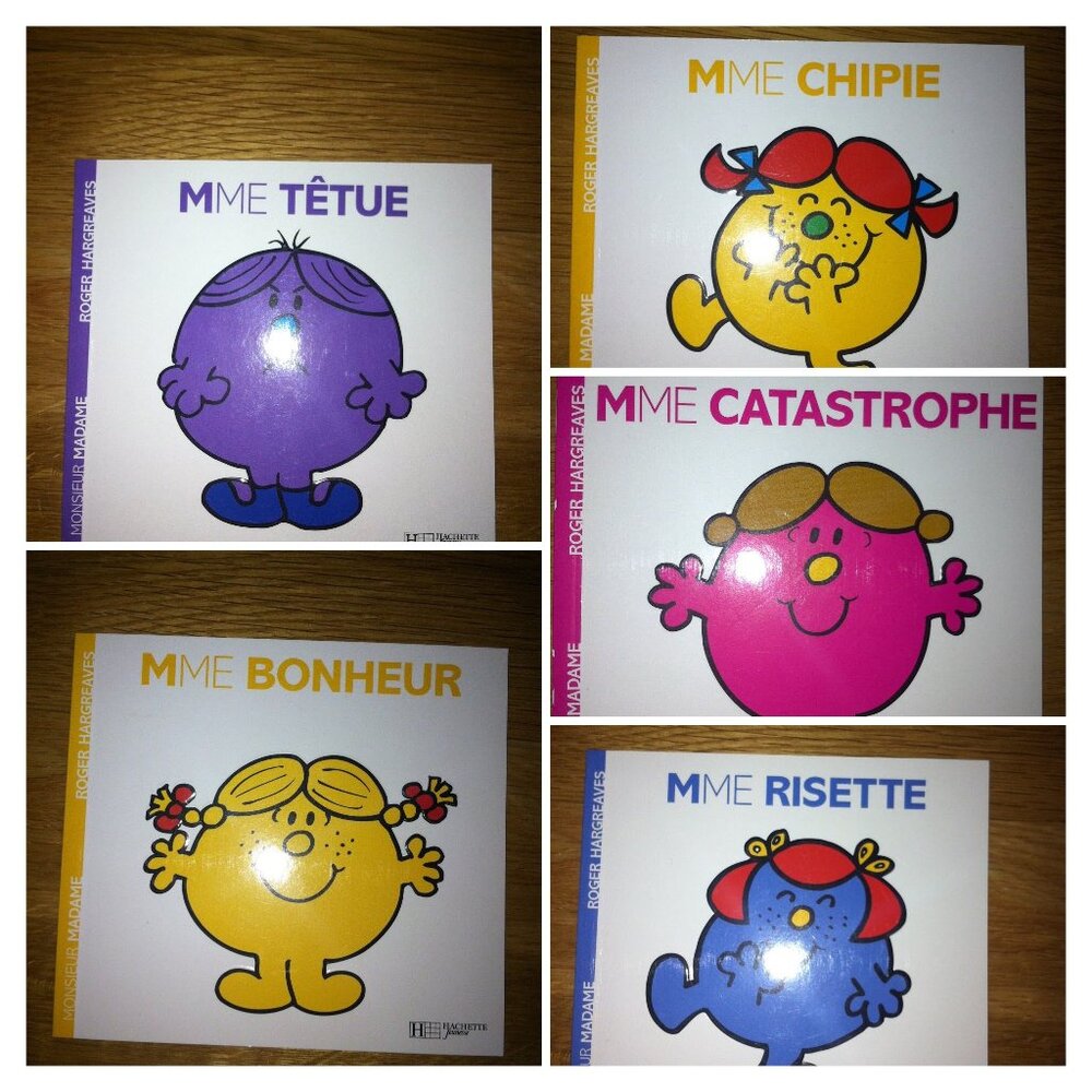 Mme Tetue, Mme Bonheur, Mme Chipie, Mme Risette, Mme Catastrophe by Hargreaves